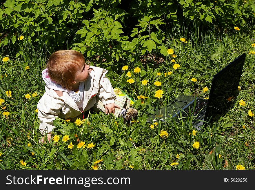 Little Girl And Laptop