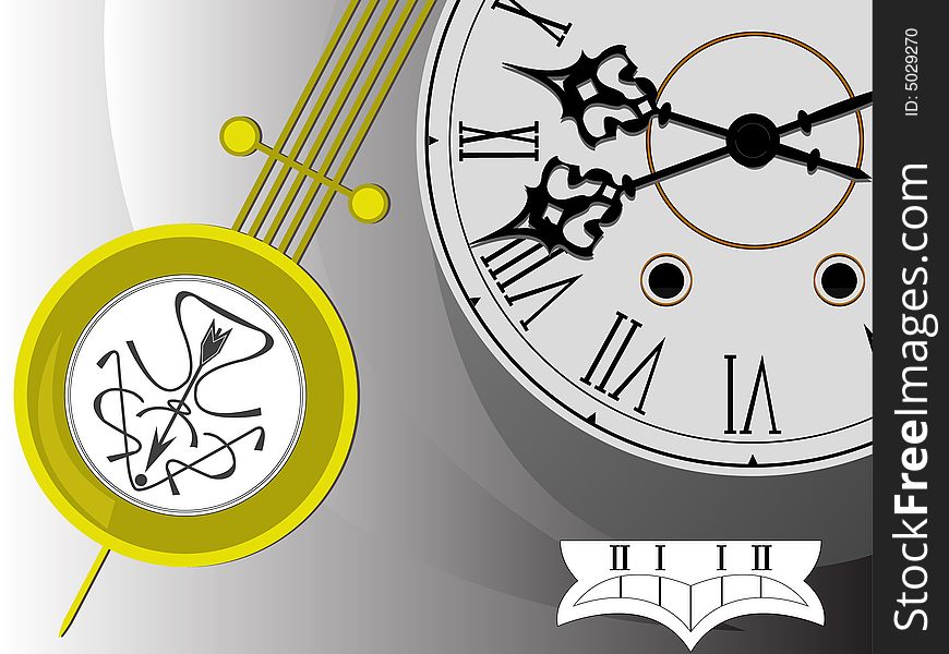 Background ancient antiquarian hours with a pendulum in a vector. Background ancient antiquarian hours with a pendulum in a vector