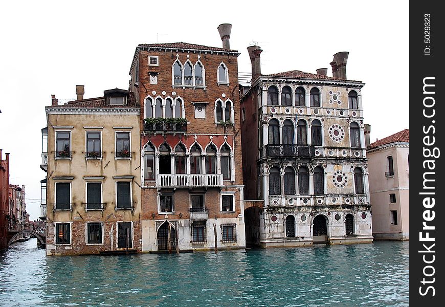 Romantic view of a Venetian channel and three old palaces. Romantic view of a Venetian channel and three old palaces