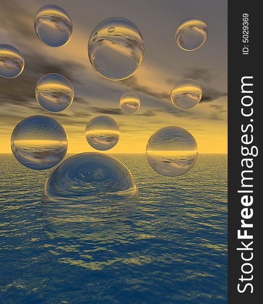 Rising water balls - digital artwork.