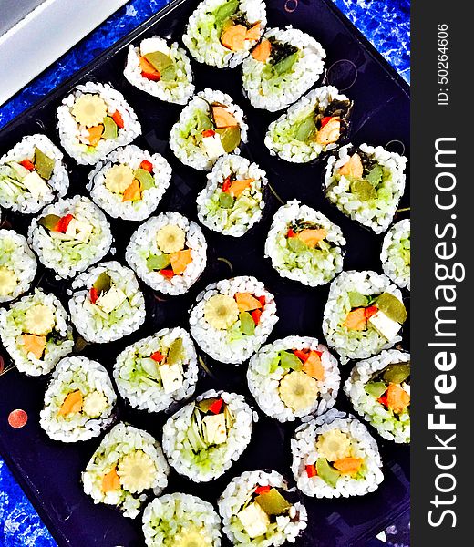 Vegetarian vegan sushi plater