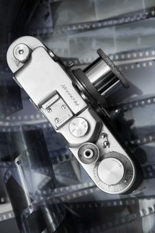 Vintage Rangefinder Camera From Top Over Black And Stock Image Vintage Rangefinder Camera From Top Over Black And Stock Image