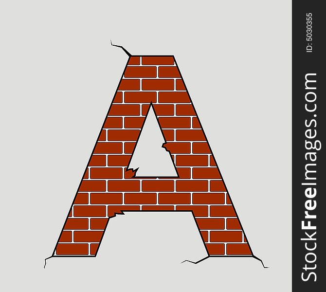 Vector illustration of a the letter a formed on a brick wall