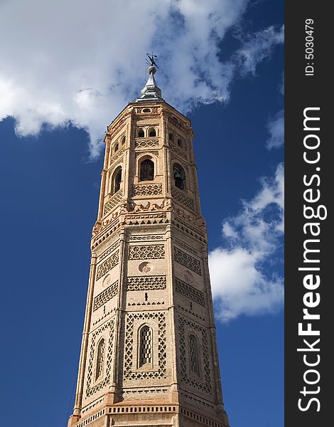 View of the tower of saint andrew church at calatayud saragossa aragon spain. View of the tower of saint andrew church at calatayud saragossa aragon spain