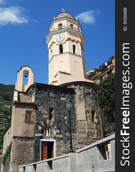 The Church of Santa Margherita d'Antiochia in Vernazza, Cinque Terre in Liguria, Italy. Cinque Terre is humanity's world patrimony. The Church of Santa Margherita d'Antiochia in Vernazza, Cinque Terre in Liguria, Italy. Cinque Terre is humanity's world patrimony.