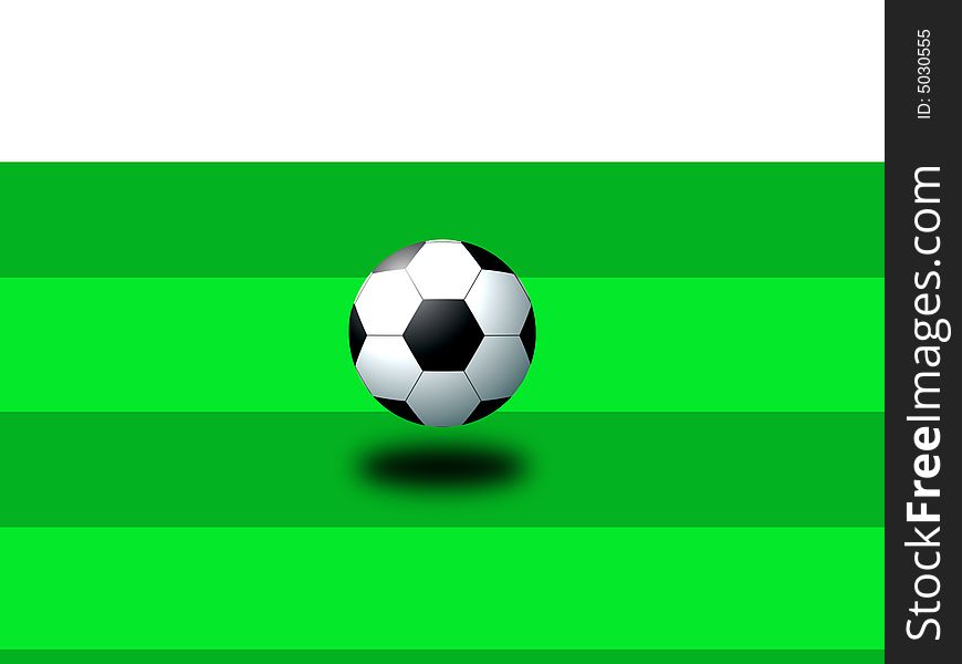 Illustration of a football bouncing on a striped pitch