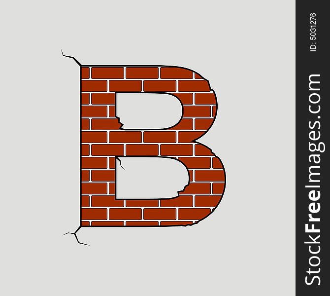 Vector illustration of  the letter b formed on a brick wall