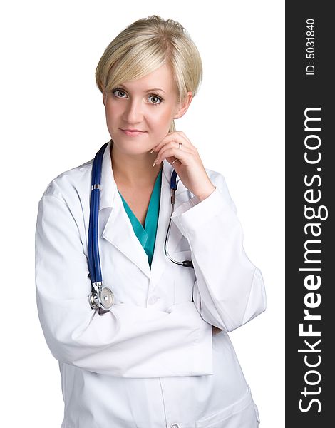 Friendly doctor over white background