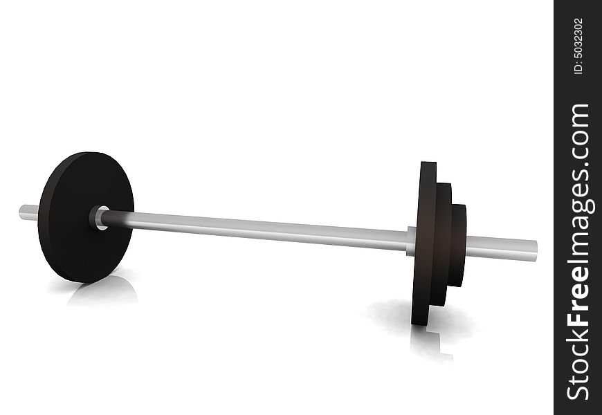 A barbell on the floor with white background. A barbell on the floor with white background.