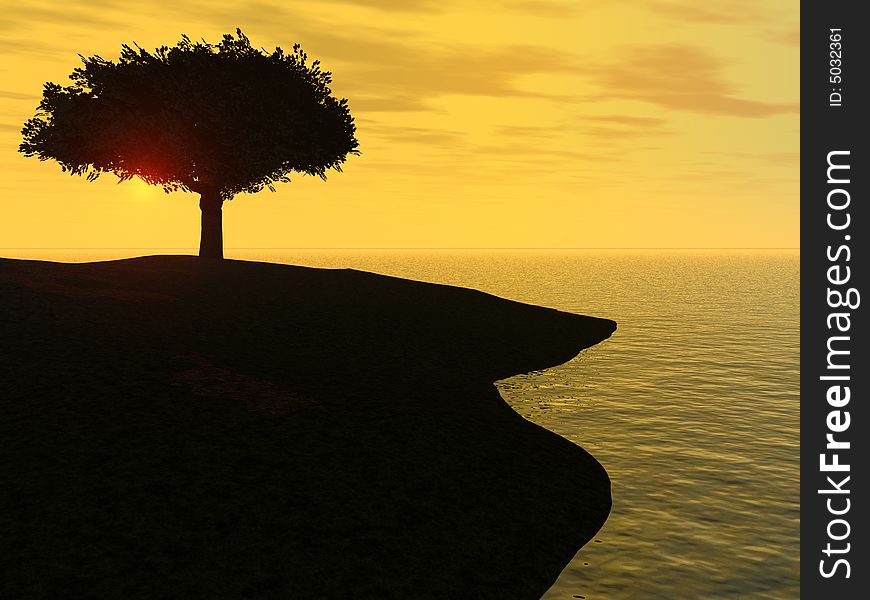 A picture of a tree by the ocean during sunrise. A picture of a tree by the ocean during sunrise.