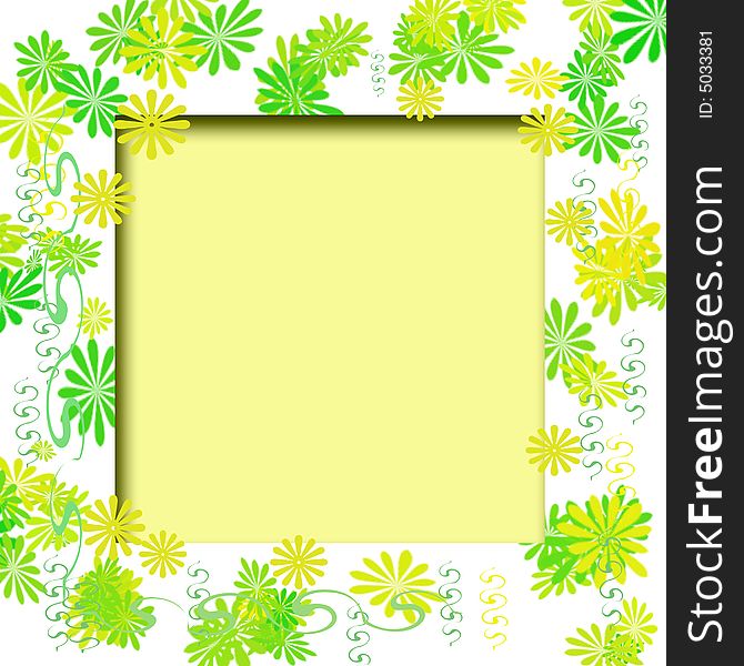 Colorful flowers around cutout center scrapbook frame. Colorful flowers around cutout center scrapbook frame