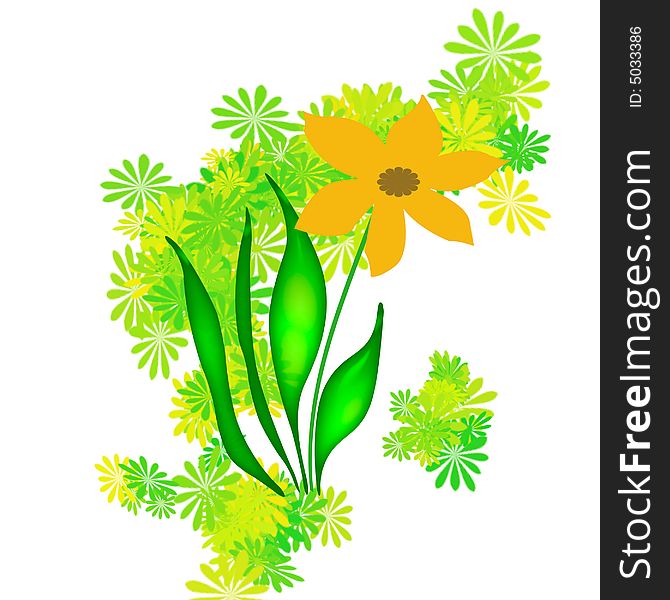 Orange flower  and scattered blooms in garden illustration. Orange flower  and scattered blooms in garden illustration