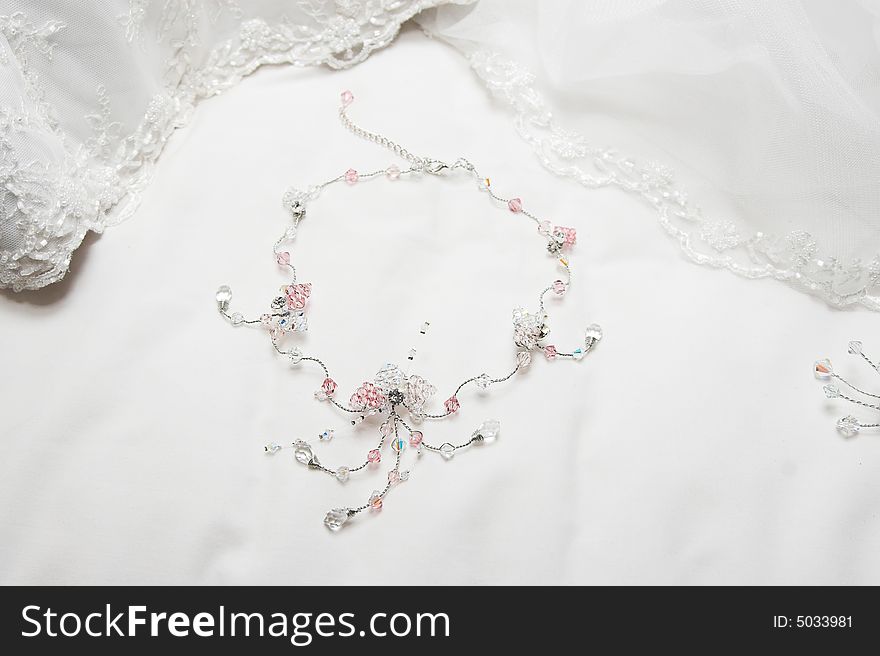 Soft pink beadwork necklace for the bride