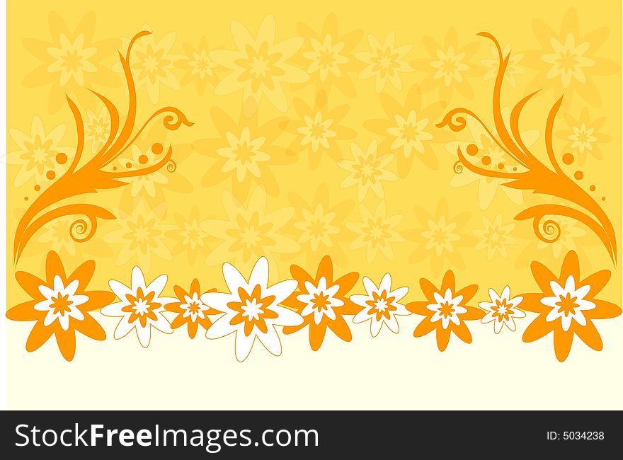 Abstract flowers on a yellow background, vector