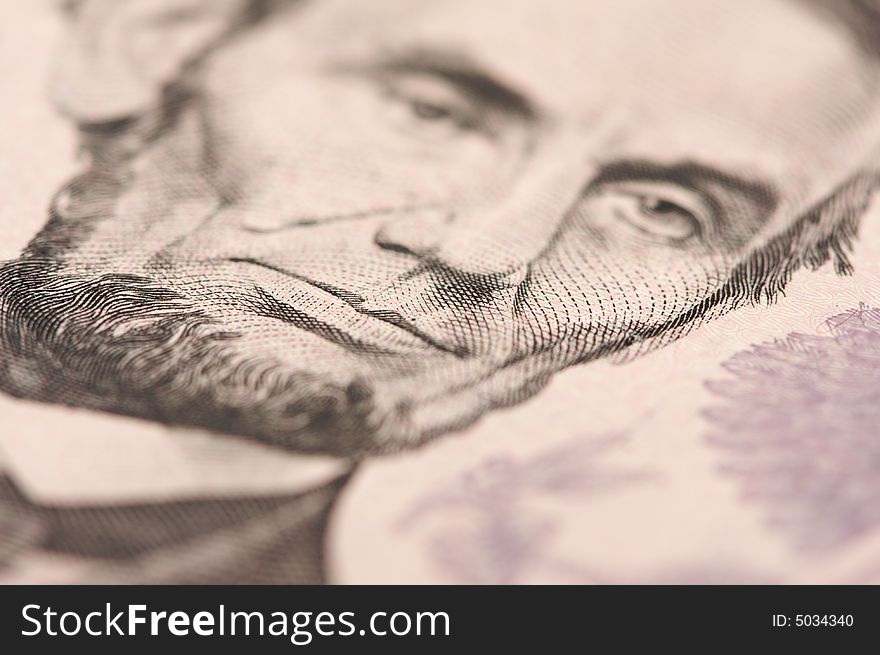 Macro Of Five Dollar Bill S Lincoln