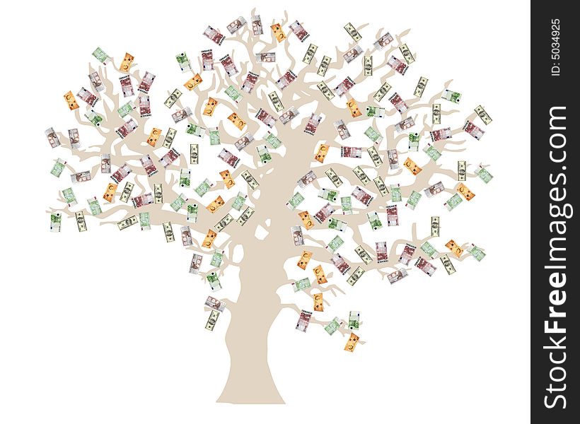 Money tree- USD, Euro and GB Pounds currencies