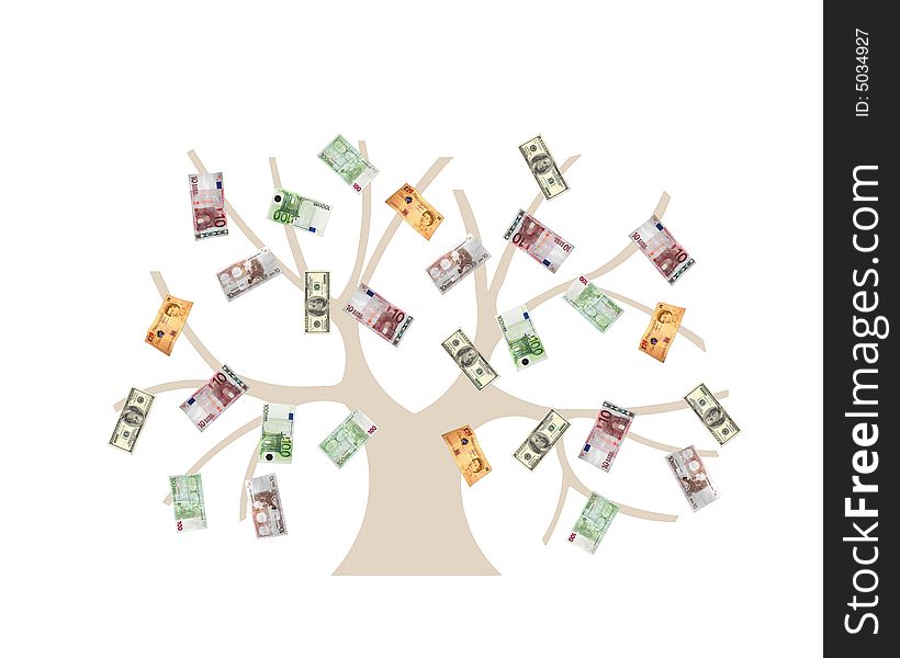 Money tree- USD, Euro and GB Pounds currencies