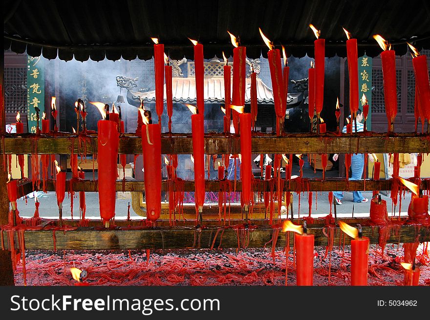 Candle shelf in a temple.