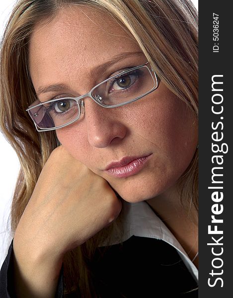 Beautiful business woman with glasses look away. Beautiful business woman with glasses look away