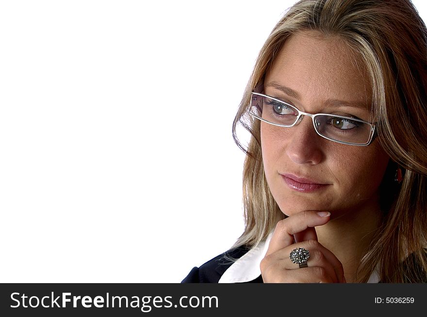 Beautiful woman with glasses look away. Beautiful woman with glasses look away