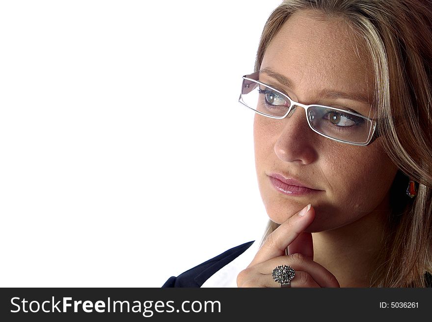 Attractive woman with glasses look away. Attractive woman with glasses look away