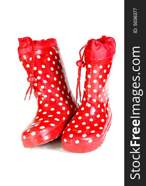 Children's water-proof boots on a white background