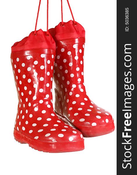 Children's water-proof boots on a white background