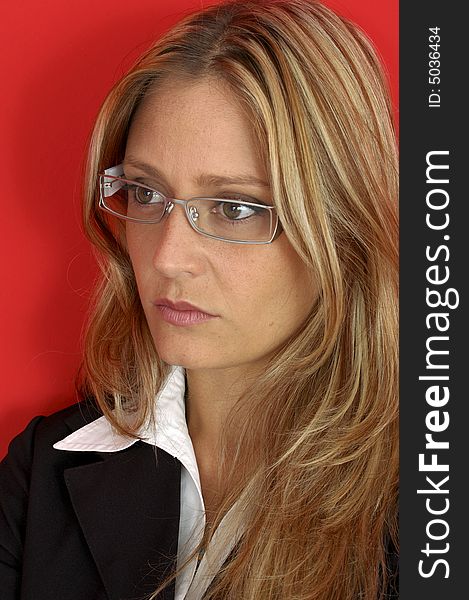 Business woman wear glasses and looking away
