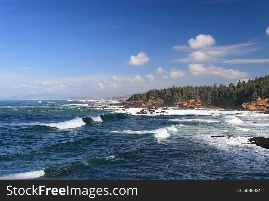 Waves crashing along the Oregon Coast of the USA