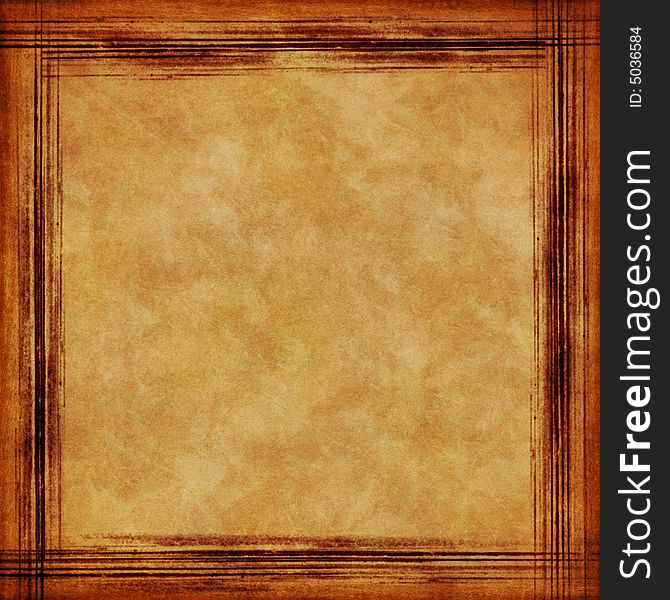Grungy brown  canvas with  scratched frame and space for text or picture. Grungy brown  canvas with  scratched frame and space for text or picture