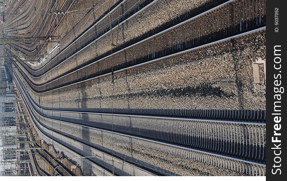 A view at railroad tracks. A view at railroad tracks.