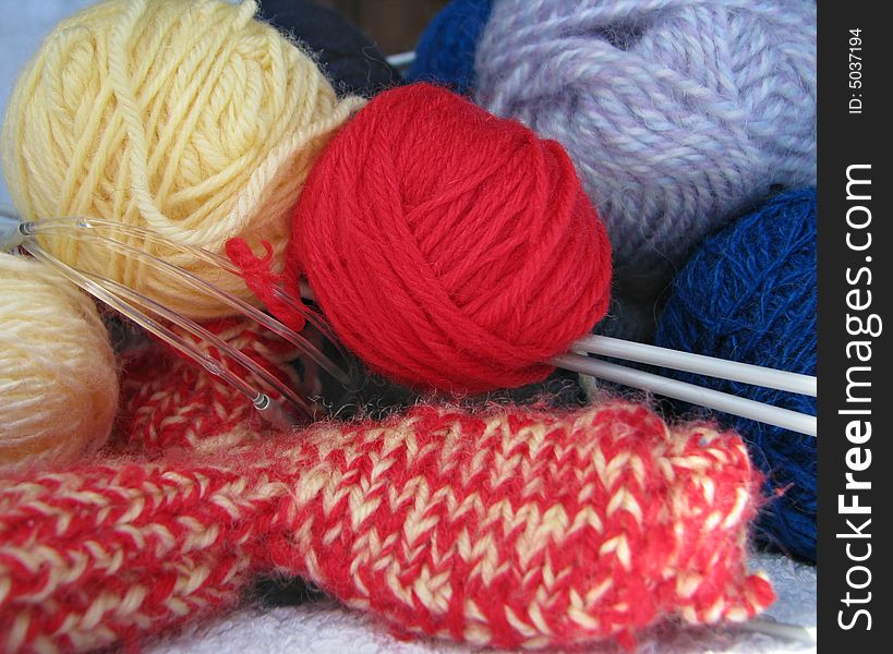 Accessories to knitting. Yarn, balls, spokes. Accessories to knitting. Yarn, balls, spokes