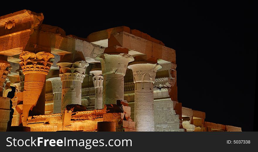 Ruins of Horus temple at night. Egypt -Edfu. Ruins of Horus temple at night. Egypt -Edfu.