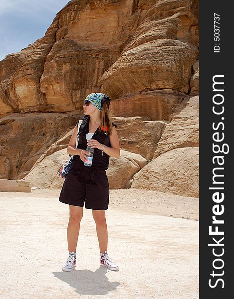 The girl the tourist at excursion in Jordan