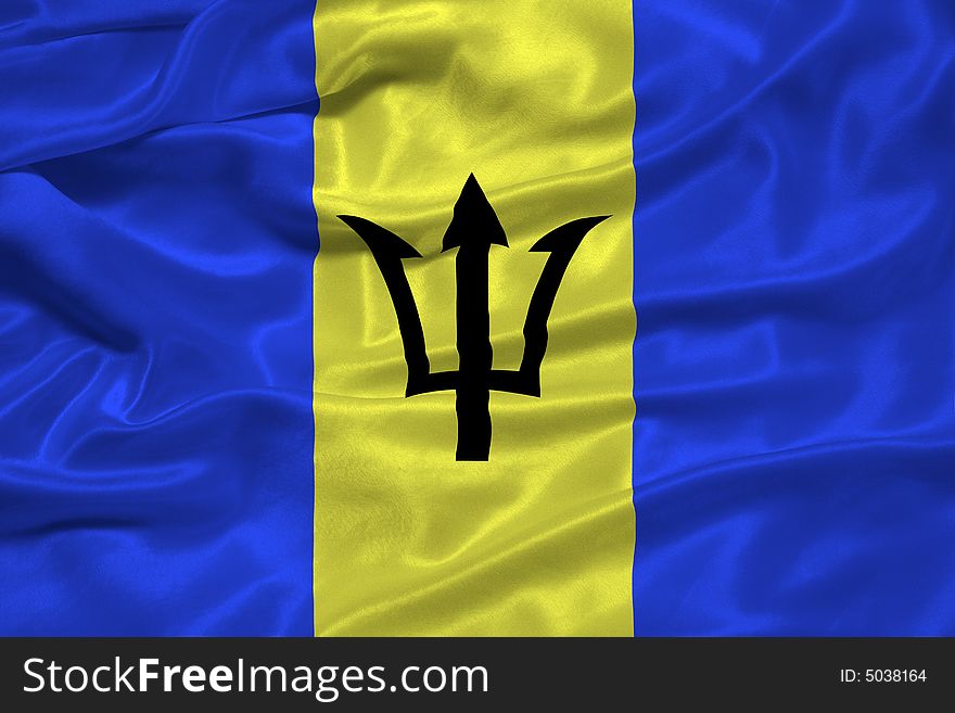 Illustration of waving Barbadian Flag close up. Illustration of waving Barbadian Flag close up