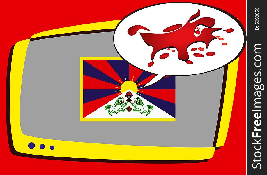 Tibetan flag on screen - cartoon style. Tibetan flag on screen - cartoon style