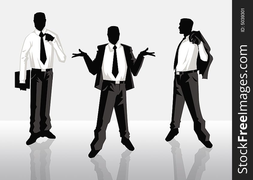 Three businessmen isolated on gray background