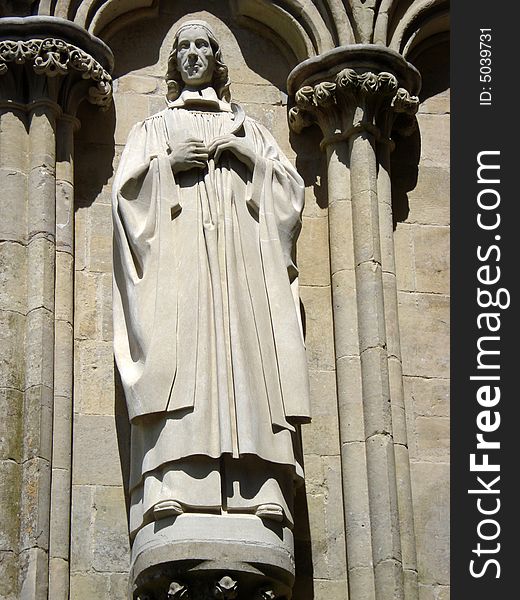 Catholic statue carved out of stone for the Salisbury Cathedral in the 13th century.  Med evil construction/craftsmanship. Catholic statue carved out of stone for the Salisbury Cathedral in the 13th century.  Med evil construction/craftsmanship.