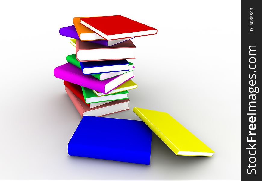 3d Books stacked on the white background. 3d Books stacked on the white background