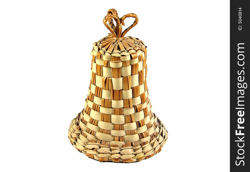 Handmade wicker straw bell isolated on white. Handmade wicker straw bell isolated on white