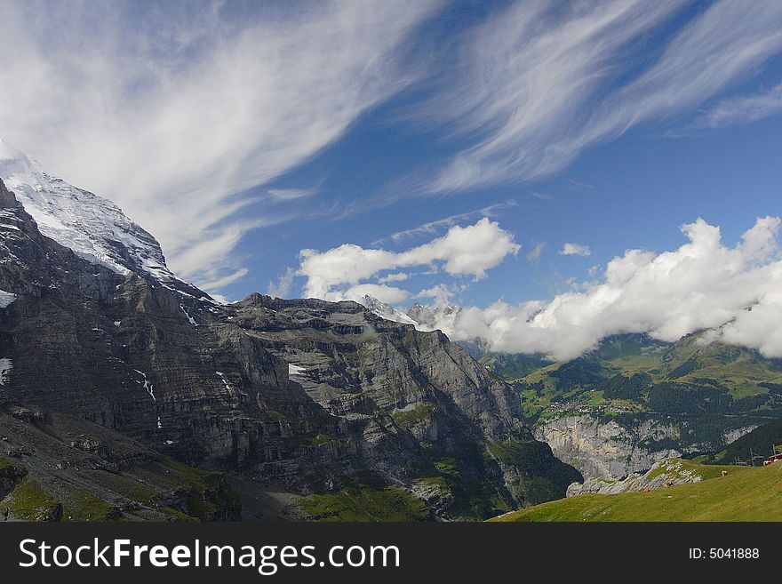 Near mountain Jungfrau in the Swiss Alpes. Near mountain Jungfrau in the Swiss Alpes.