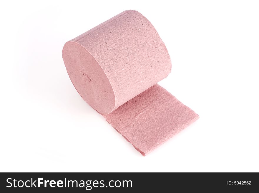 Pink toilet paper, isolated on white background