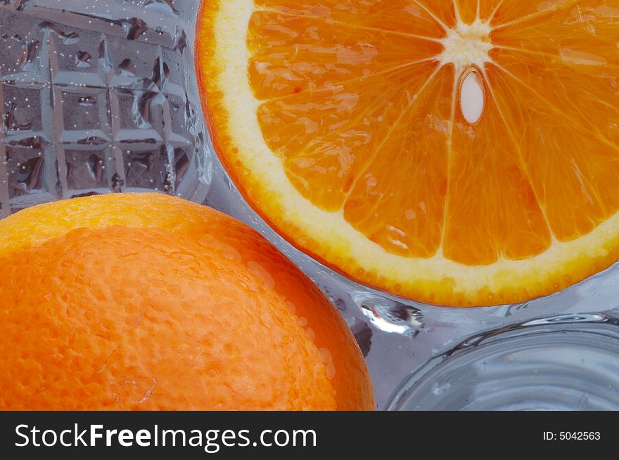 A cut two orange on gray computer-morphed background