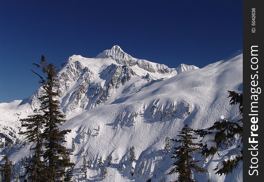 Mt Shuksan in the winter from the Mt Baker Ski Area. Mt Shuksan in the winter from the Mt Baker Ski Area.