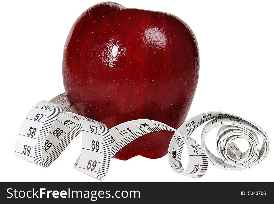 Red apple with tape-line. isolated on white