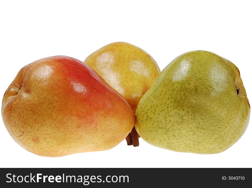 Three colorful pears