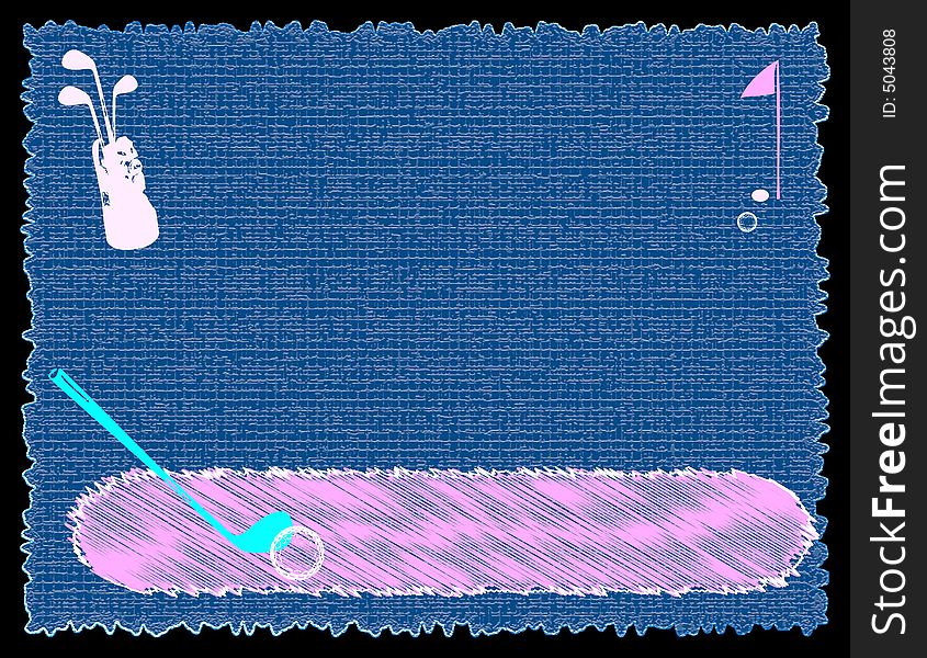 Colored banner with pink flag and golf equipment. Colored banner with pink flag and golf equipment