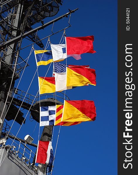 Signal flags on the USS Midway.