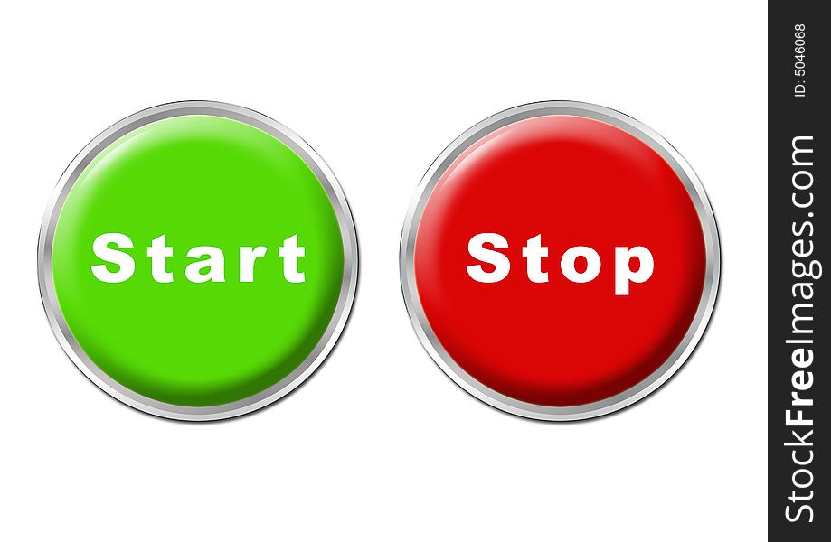 Set of a green start button and a red stop button. Set of a green start button and a red stop button