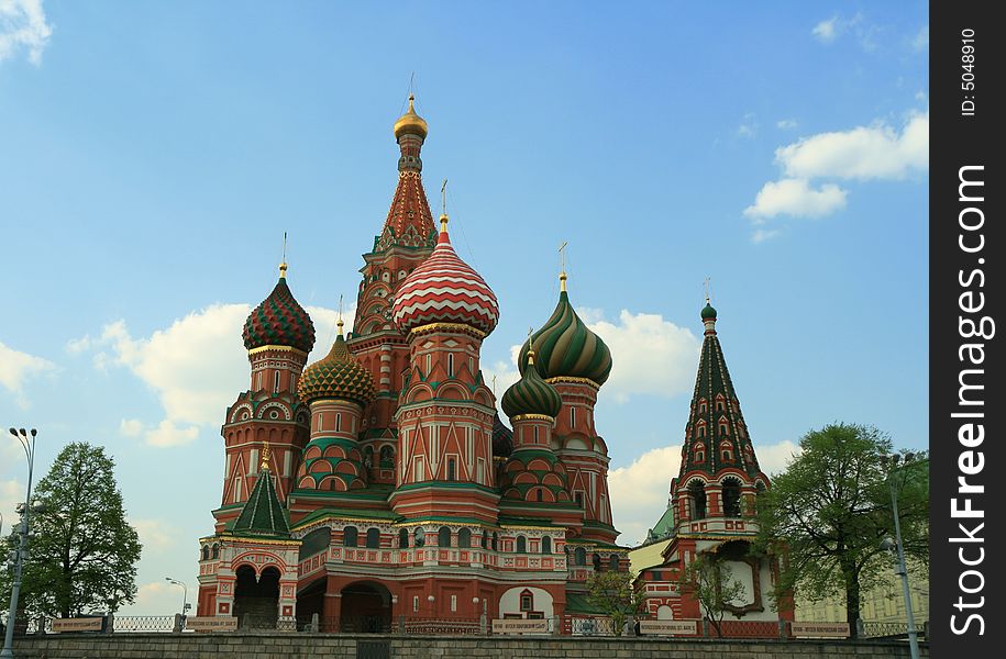 St. Basil cathedral at the Red square and blue sky as a background. Kremlin in Moscow, Russia.